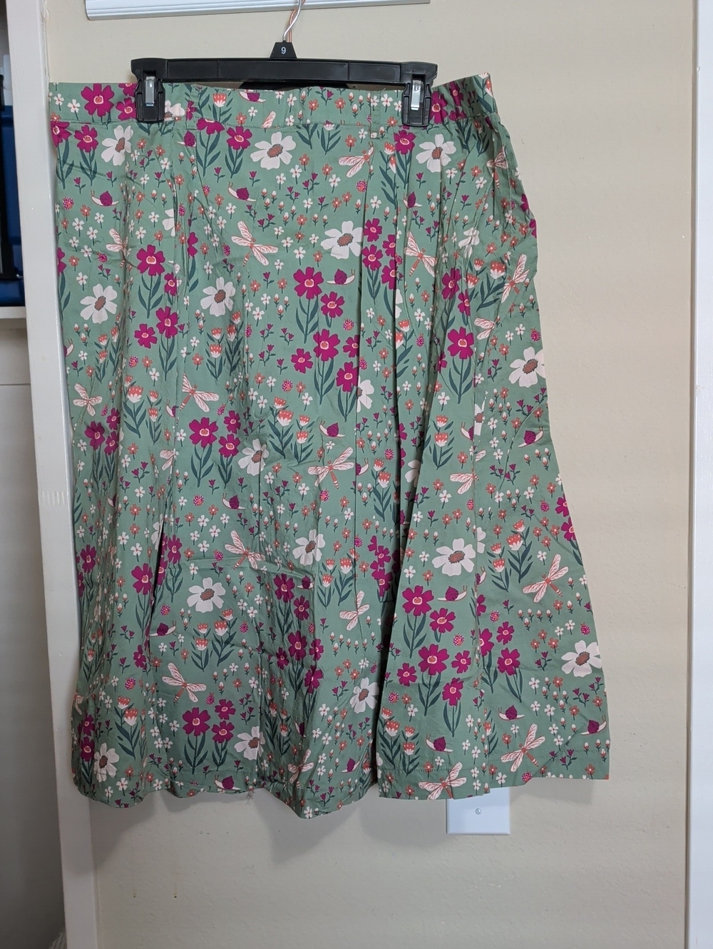 Princess Highway Sage Green A-Line Skirt with Pink & White Floral Print